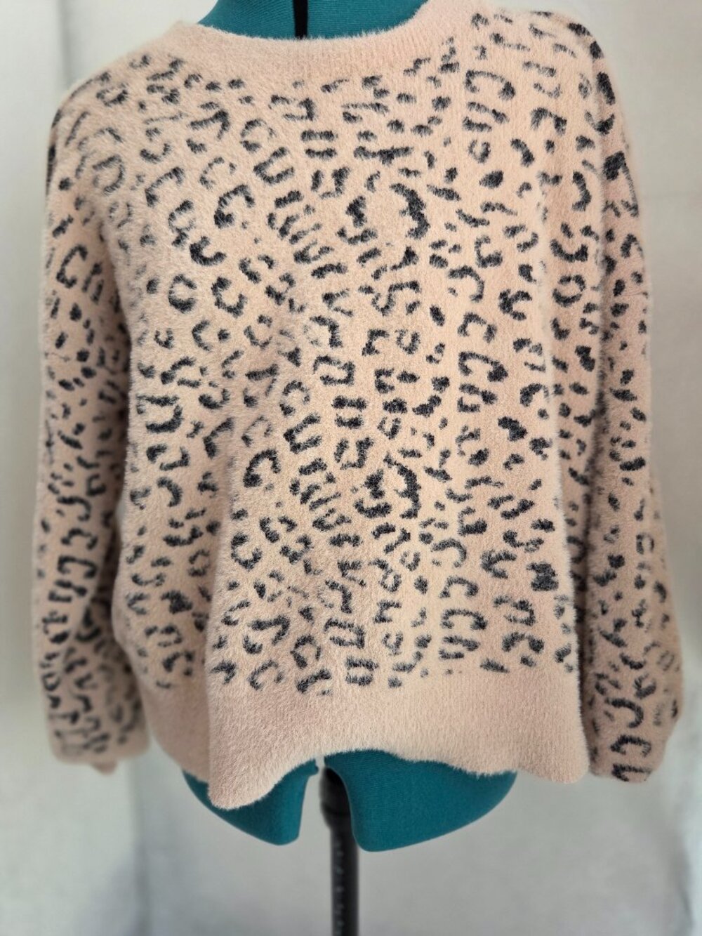 Fuzzy Animal Print Crew Neck Sweater